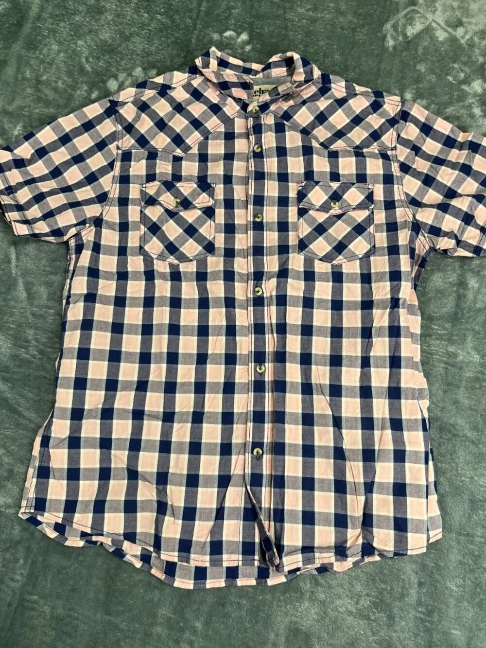 Urban Pipeline Mens Pink & Blue Plaid Short Sleeve Button-Up Shirt XL